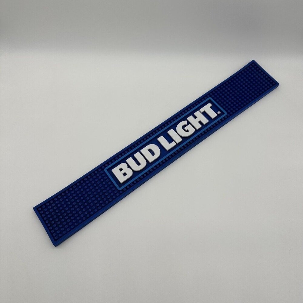 Bud Light Bar Mat Blue Rubber Barware Budweiser White Logo Anheuser Busch